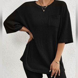 Black Ribbed Women's Shorts Set